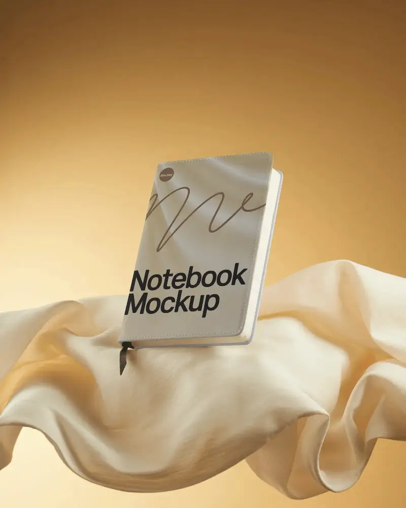 Premium Bound Notebook Mockup On Wavy Fabric Background Ideal For Journaling And Planning