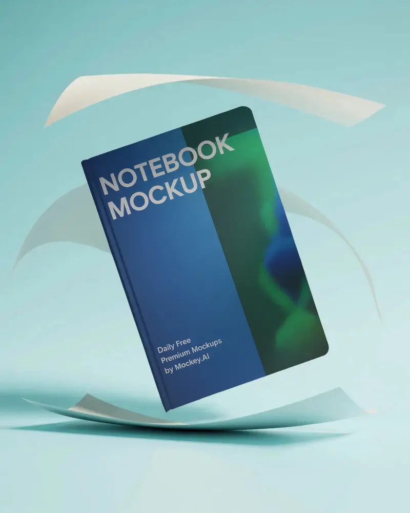 Minimalist Notebook Mockup Floating With Curved Pages Showcasing Clean And Modern Look
