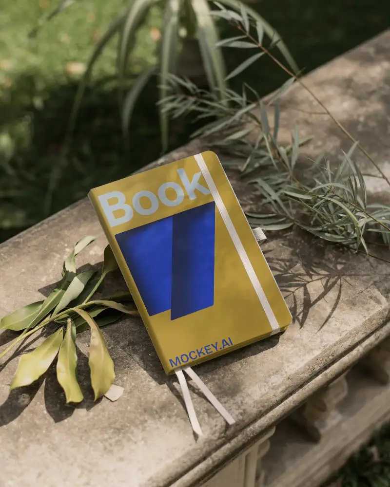 Premium Paperback Notebook Mockup With Ribbon Bookmark And Elastic Band For Customization