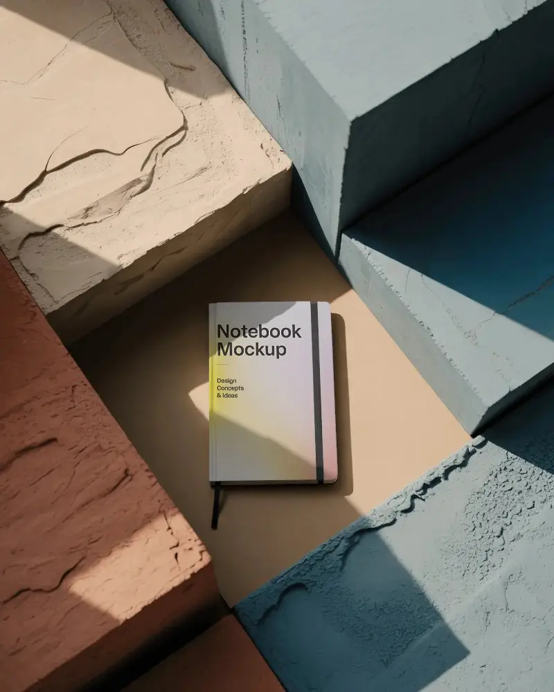 Modern Closed Notebook Mockup With Stylish Shadow Play Over Rough Textured Material Surface