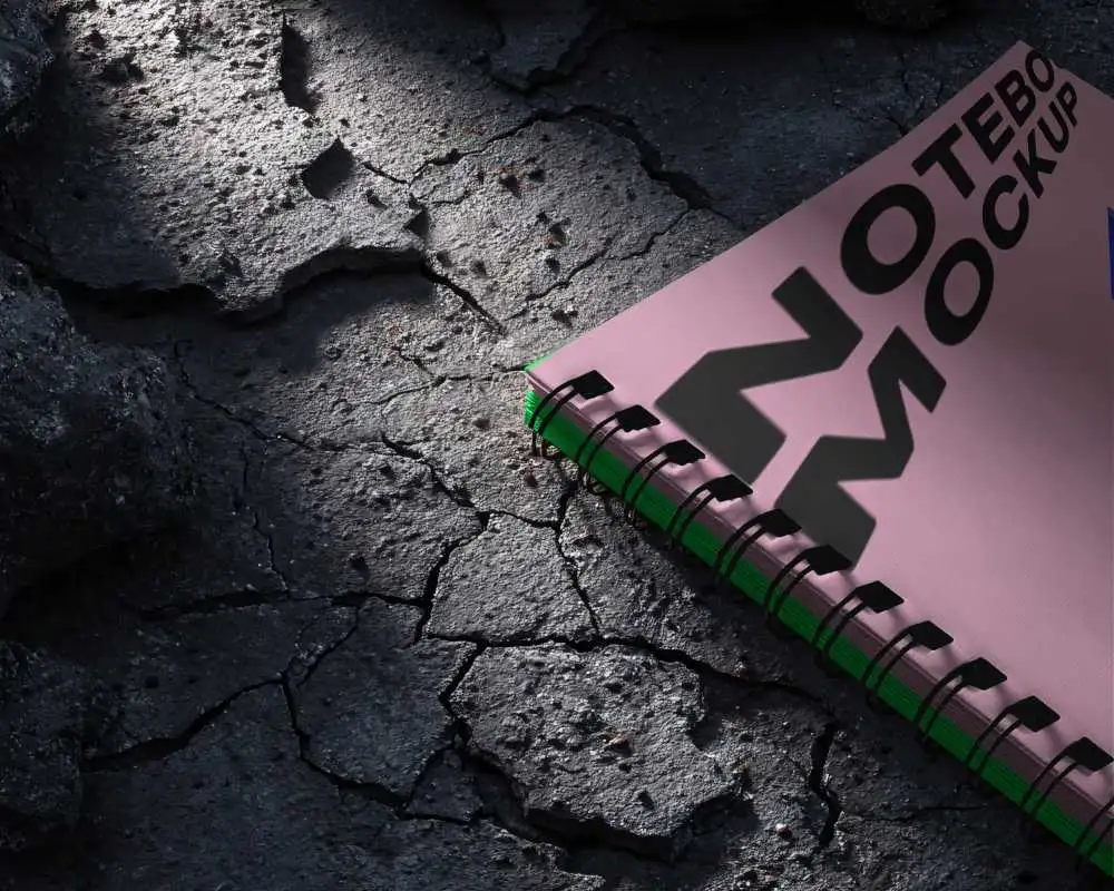 Professional Spiral Notebook Mockup Placed On Textured Ground Background For Presentation Use