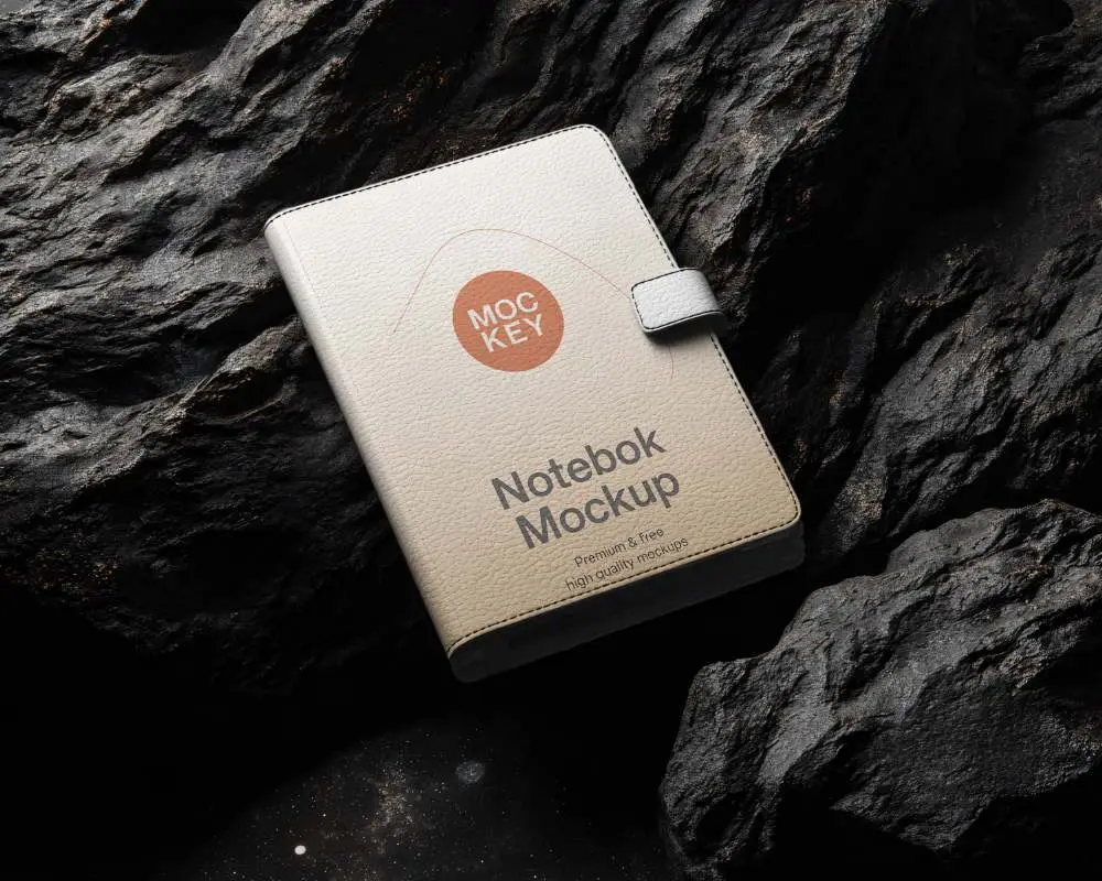 Realistic Notebook Mockup With Closure On Textured Rock Background For Branding