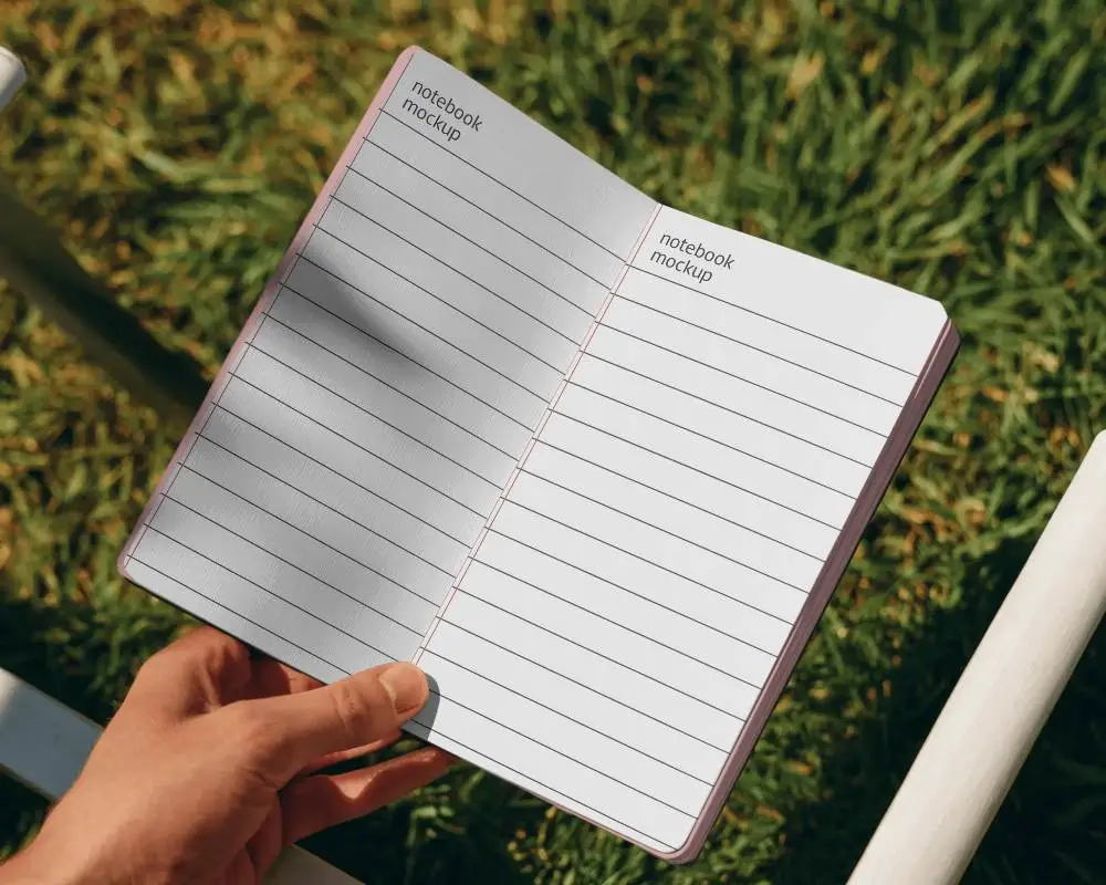 Lifestyle Notebook Mockup With Blank Page Ready For Customization Outdoors Nature Scene