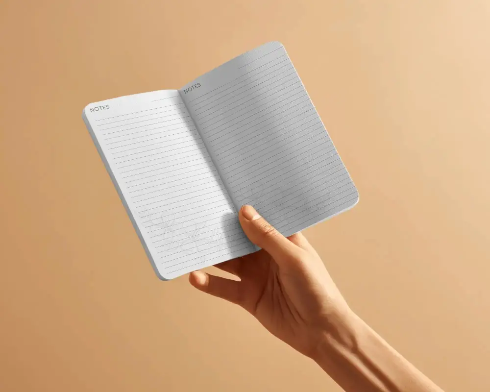 Realistic Notebook Mockup Handheld Open Book Blank Interior Pages Stylish Stationery