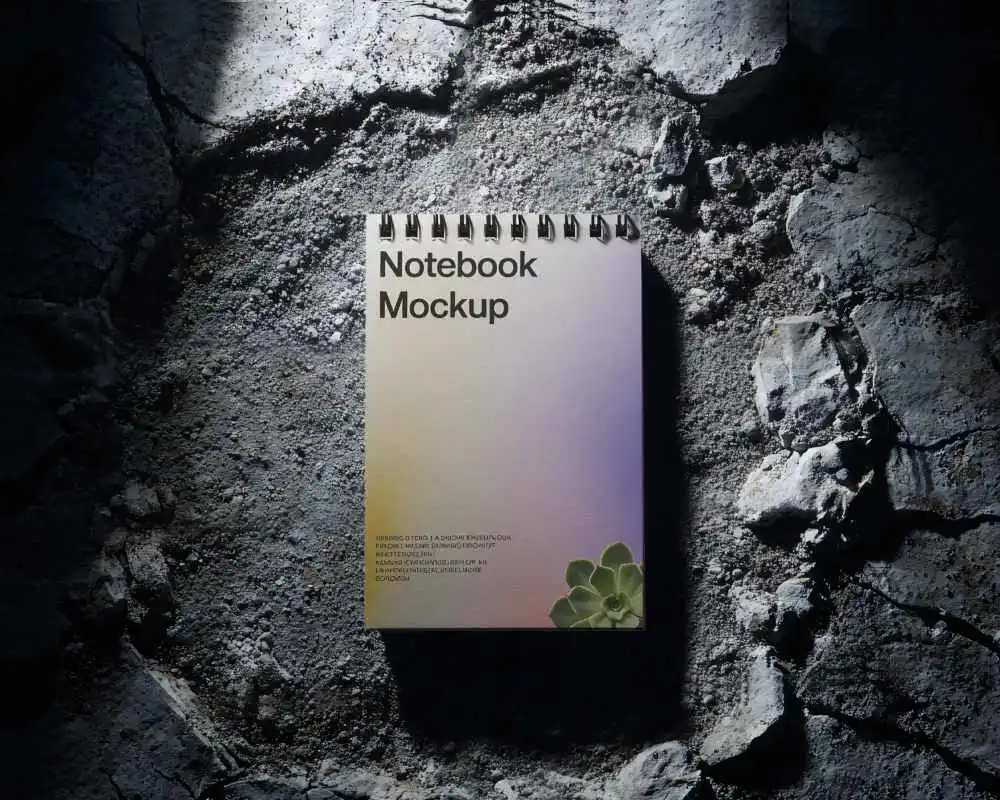 Blank Spiral Notebook Mockup On Gritty Textured Surface For Design And Brand Presentation