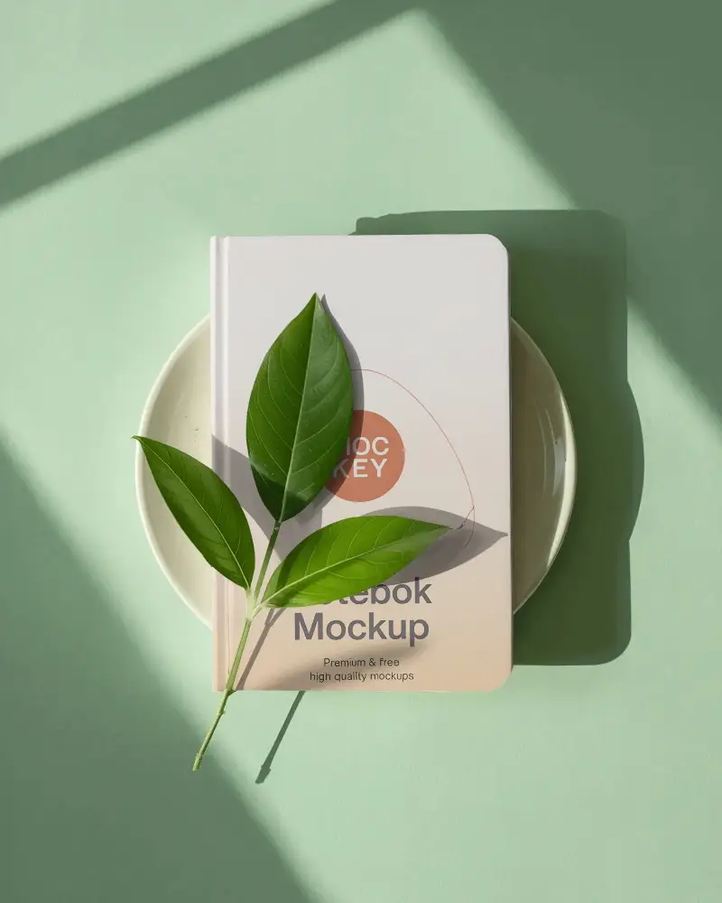 Minimalistic Notebook Mockup With Natural Leaf Element For Eco Friendly Branding And Design