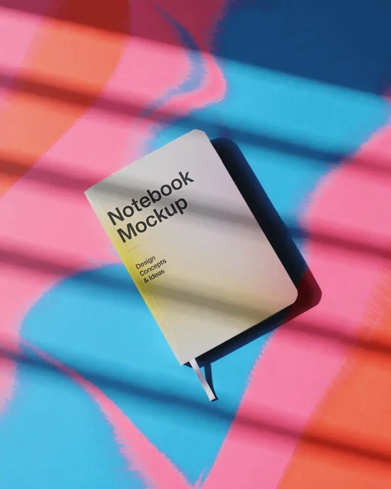 Elegant Notebook Mockup Showcasing Minimalist Cover With Shadow Play Background
