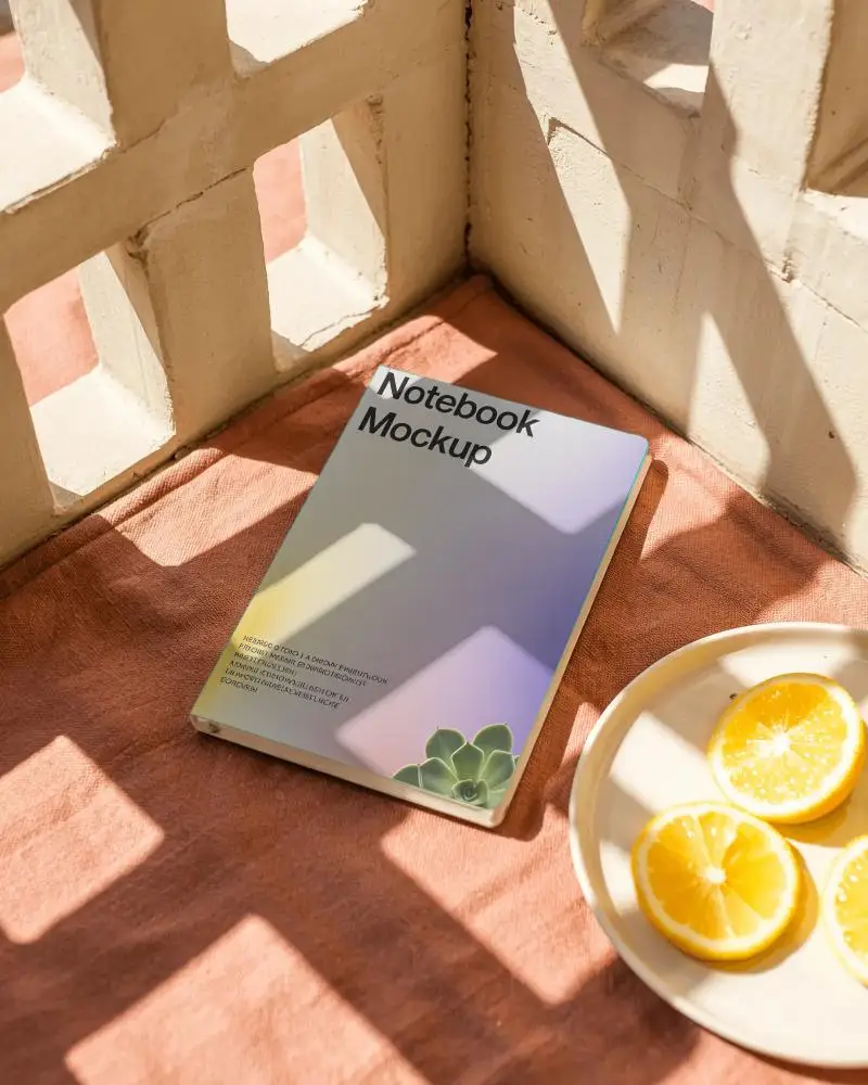 Cozy Window Light Notebook Mockup Natural Texture Background Minimalist Design