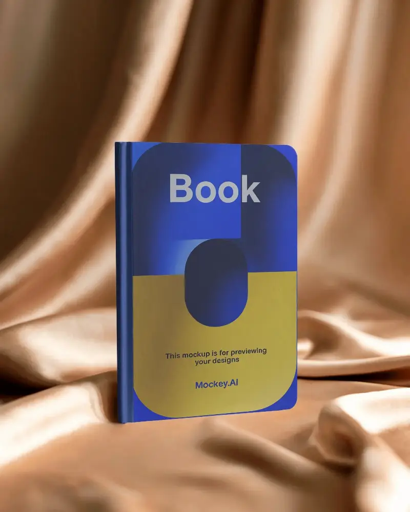 sleek-notebook-mockup-standing-over-luxurious-draped-fabric-backdrop-for-design-presentation