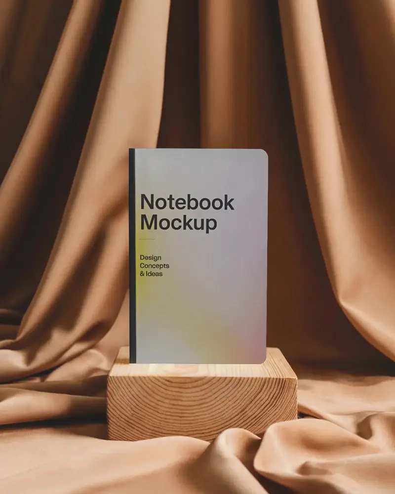 Elegant Modern Notebook Mockup For Branding And Design Presentation With Satin Texture Backdrop