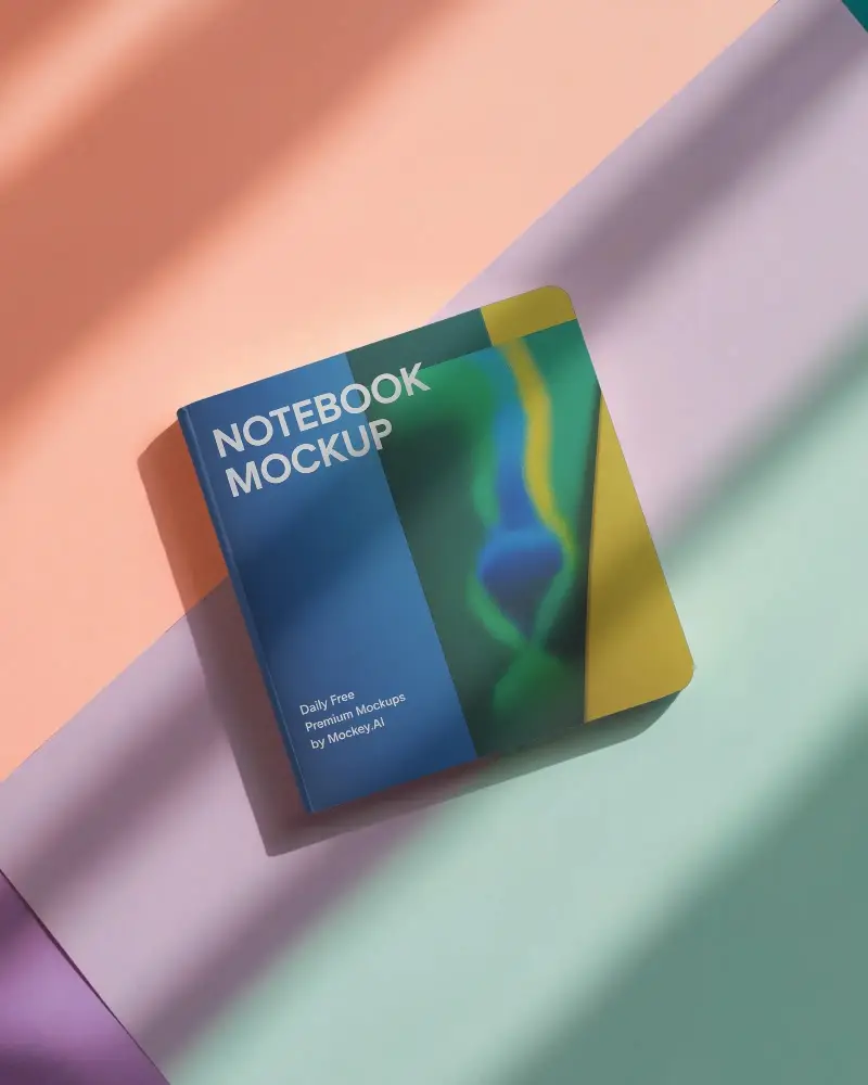 Minimalist Square Notebook Mockup With Soft Shadow And Colorful Background For Branding