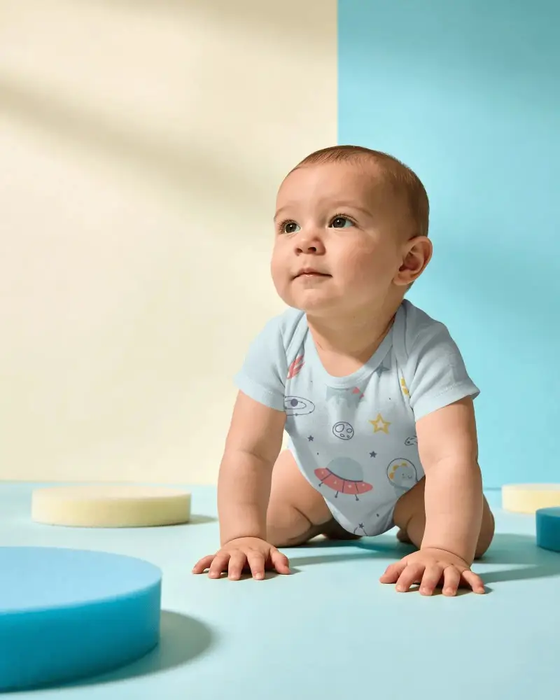 Adorable Baby In Casual Onesie Comfy Everyday Outfit Durable Kids Bodysuit Designs