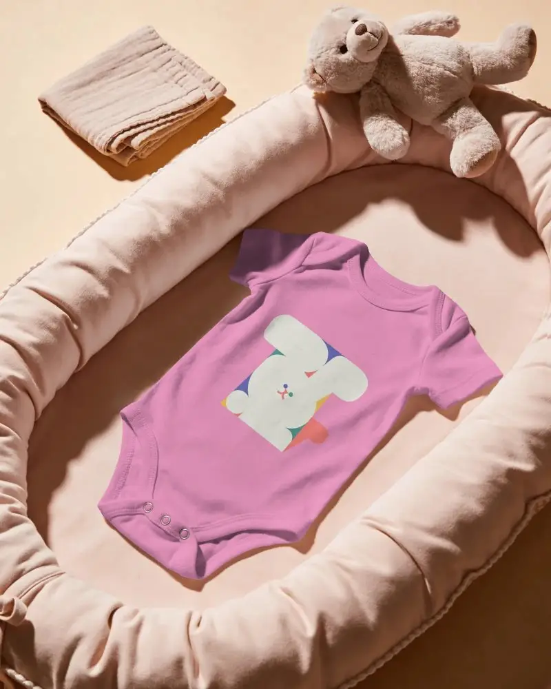 Baby Onesie Mockup Soft Fabric Infant Bodysuit Toddler Clothing Flat Lay Display