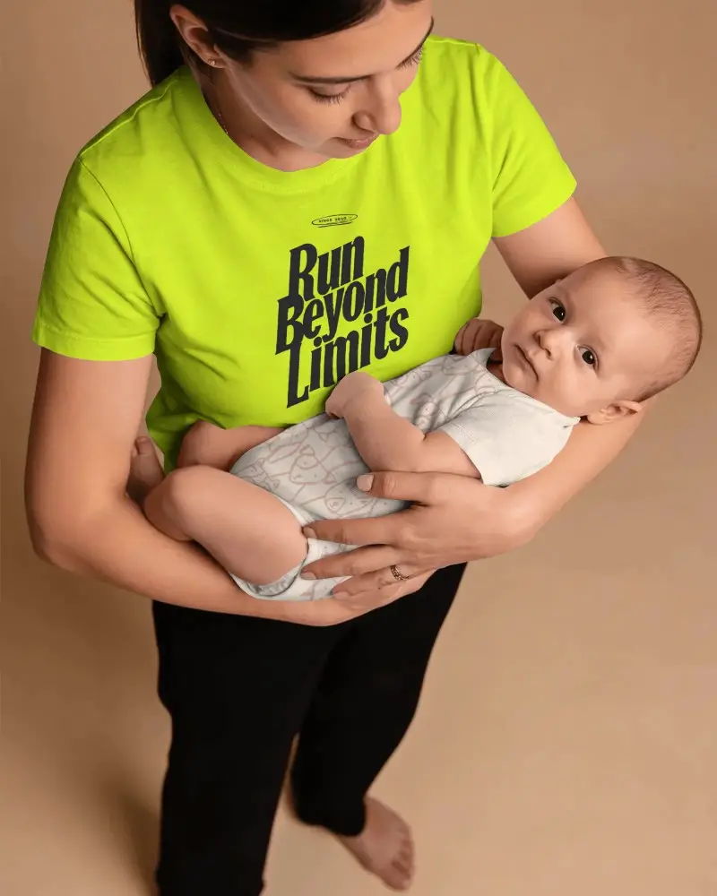 Mother And Baby Wearing Matching Crew Neck T Shirts And Onesie Mockup For Casual Comfort Daywear