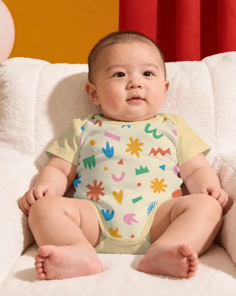 Soft Comfortable Baby Onesie Mockup For Infant Apparel Showcasing Casual Newborn Outfit