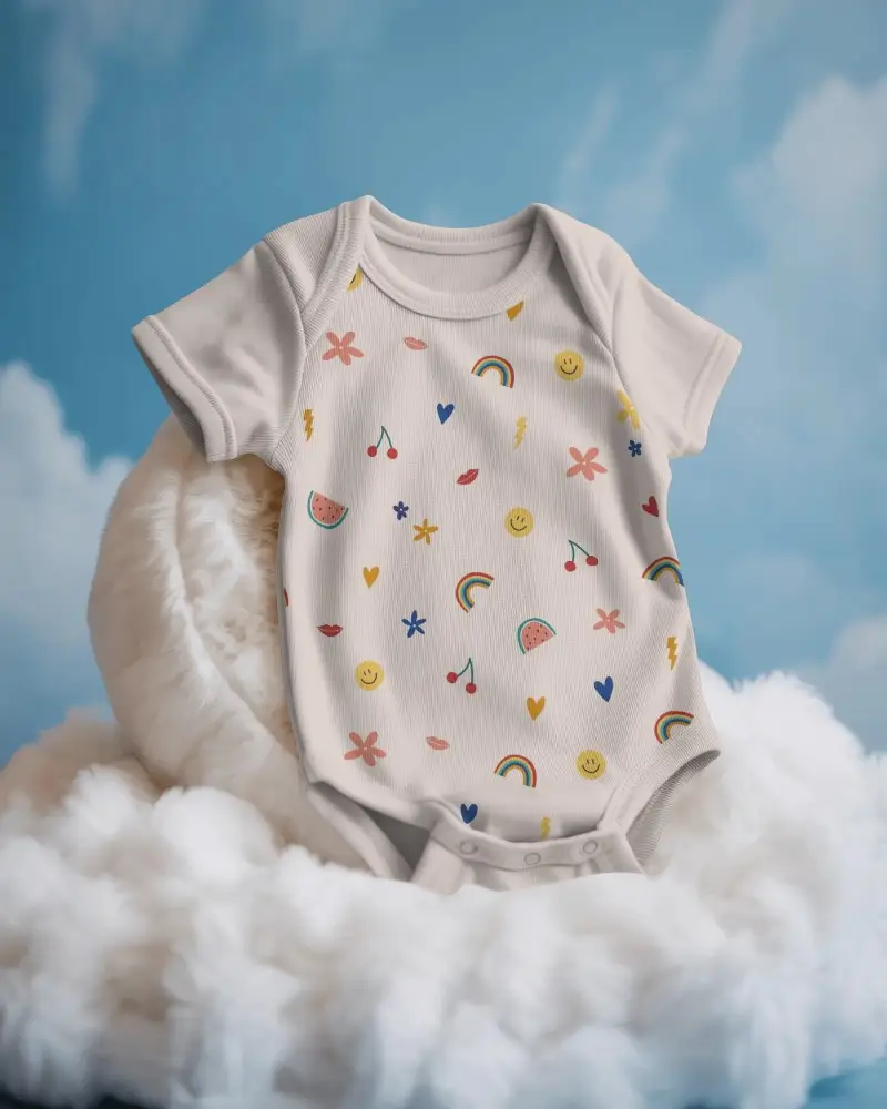 Cute Baby Onesie Mockup Comfortable Soft Infant Wear Short Sleeves Stylish Design