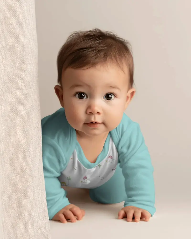 Baby Onesie Mockup Crawling Mockup With Soft Fabric And Realistic Baby Pose For Design Showcase