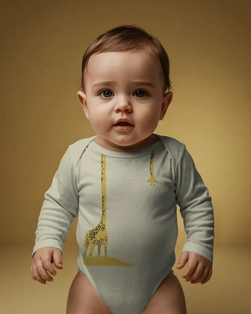 Studio Baby Onesie Mockup Front View In Warm Neutral Background With Soft Shadow Lighting