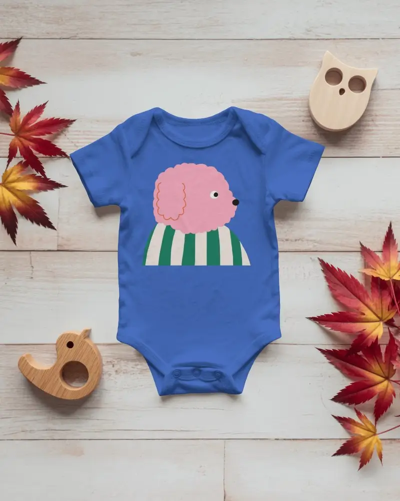 Autumn Flatlay Baby Onesie Mockup On White Wood With Maple Leaves