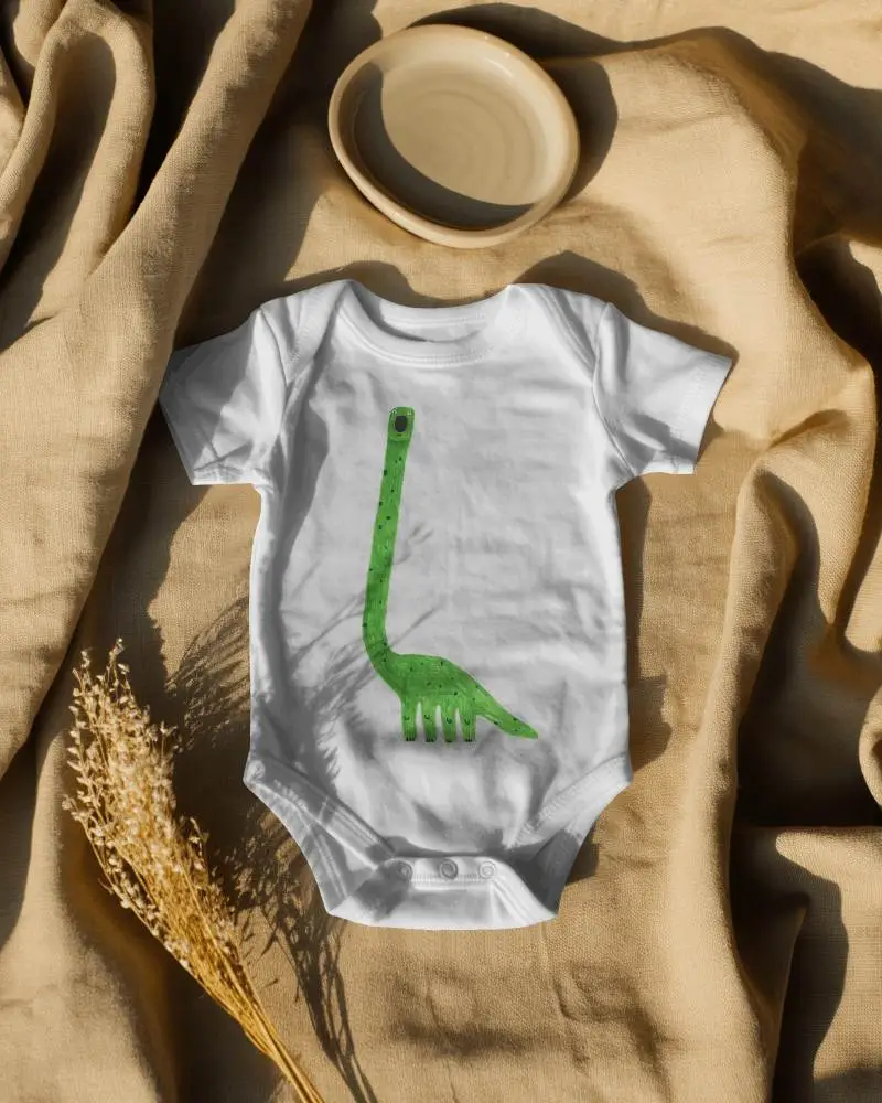Neutral Flatlay Baby Onesie Mockup On Warm Linen With Ceramic Bowl Accent