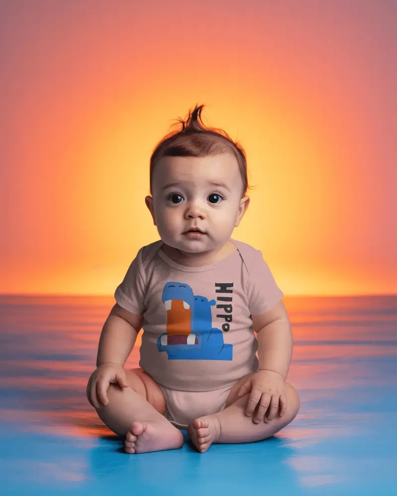 Studio Gradient Baby Onesie Mockup Seated Infant Front View Soft Color Backdrop