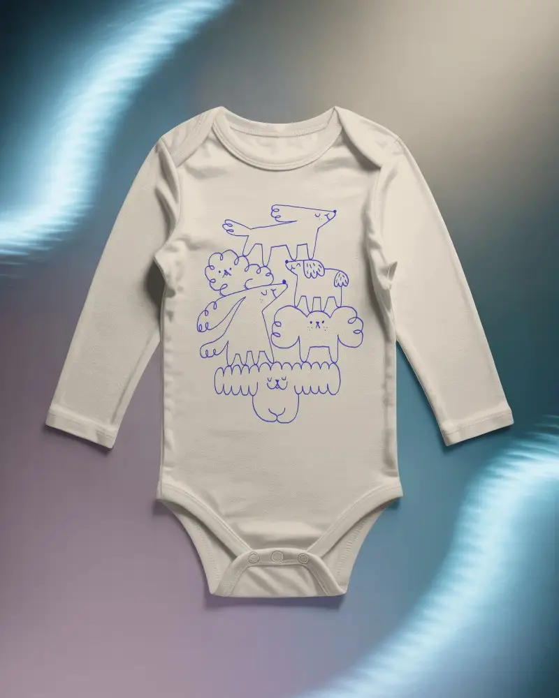 Flat Lay Baby Onesie Mockup Long Sleeve Front View Centered On Abstract Gradient Background