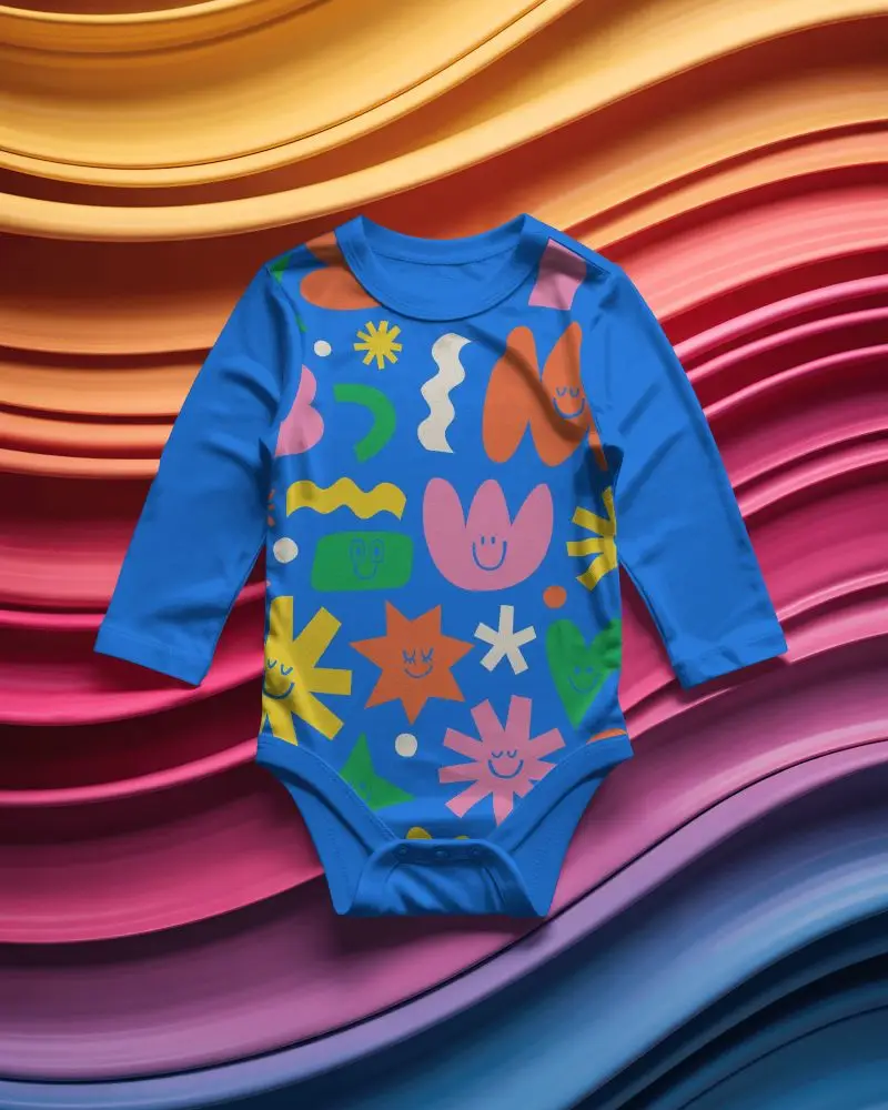 Baby Long Sleeve Onesie Mockup Soft Cotton Infant Bodysuit For Kid Clothing