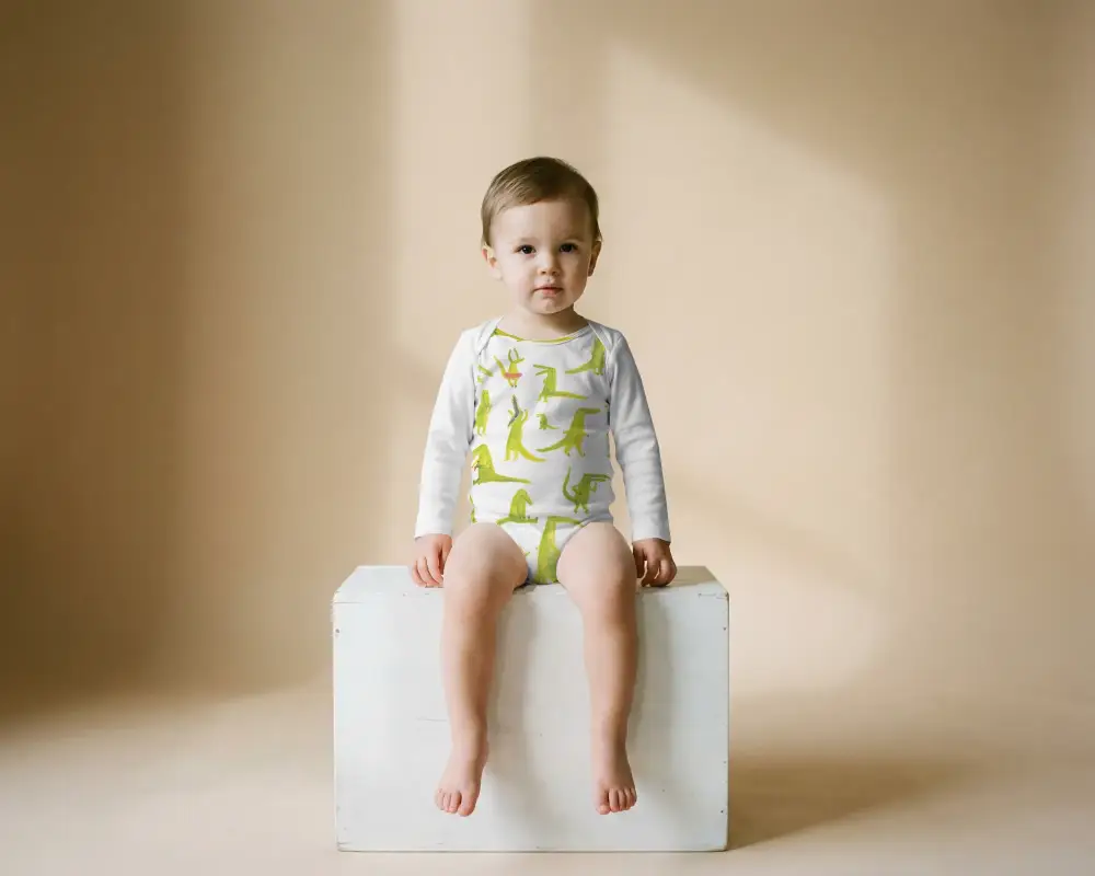 Infant Long Sleeve Onesie Digital Mockup Sitting On Block Baby Fashion Apparel Design