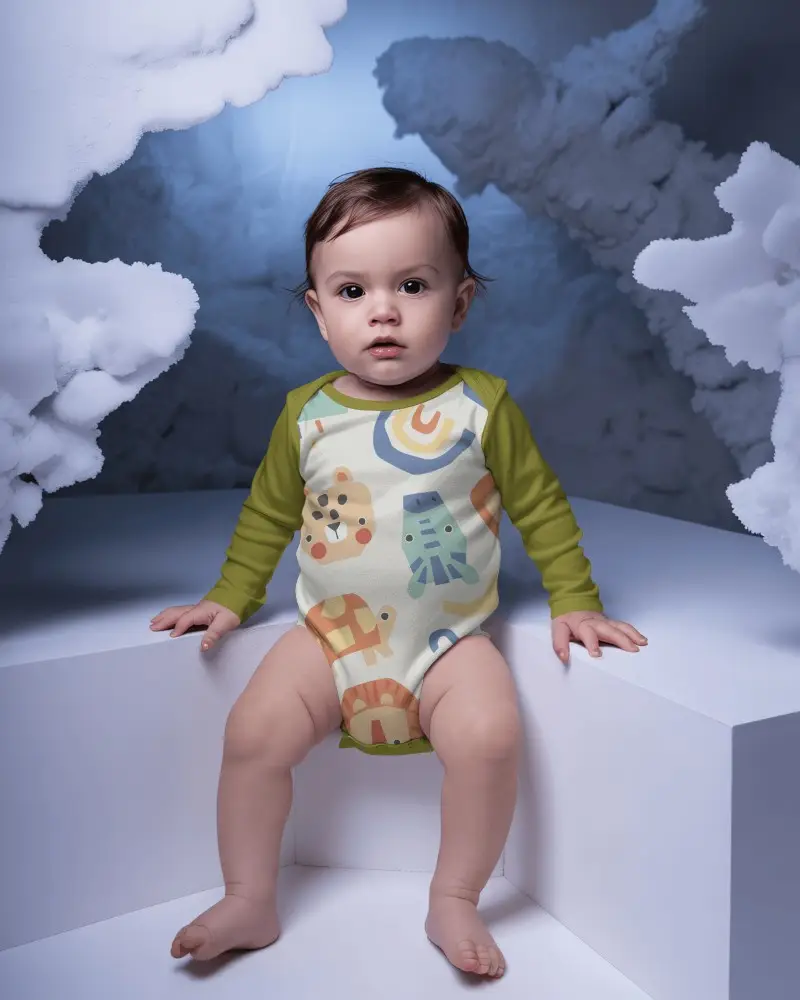 Baby Long Sleeve Onesie Mockup For Custom Boutique Babywear And Personalized Gifts Collection