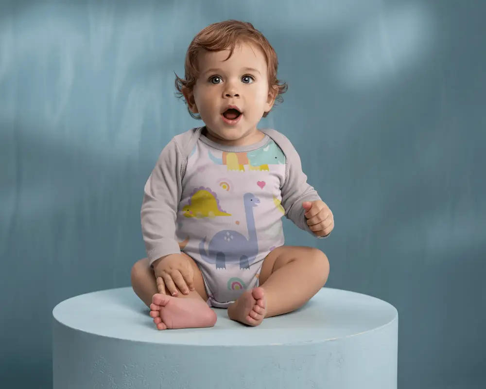 Baby Onesie Mockup Long Sleeve Bodysuit Cute Infant Clothing Minimalist Product Template