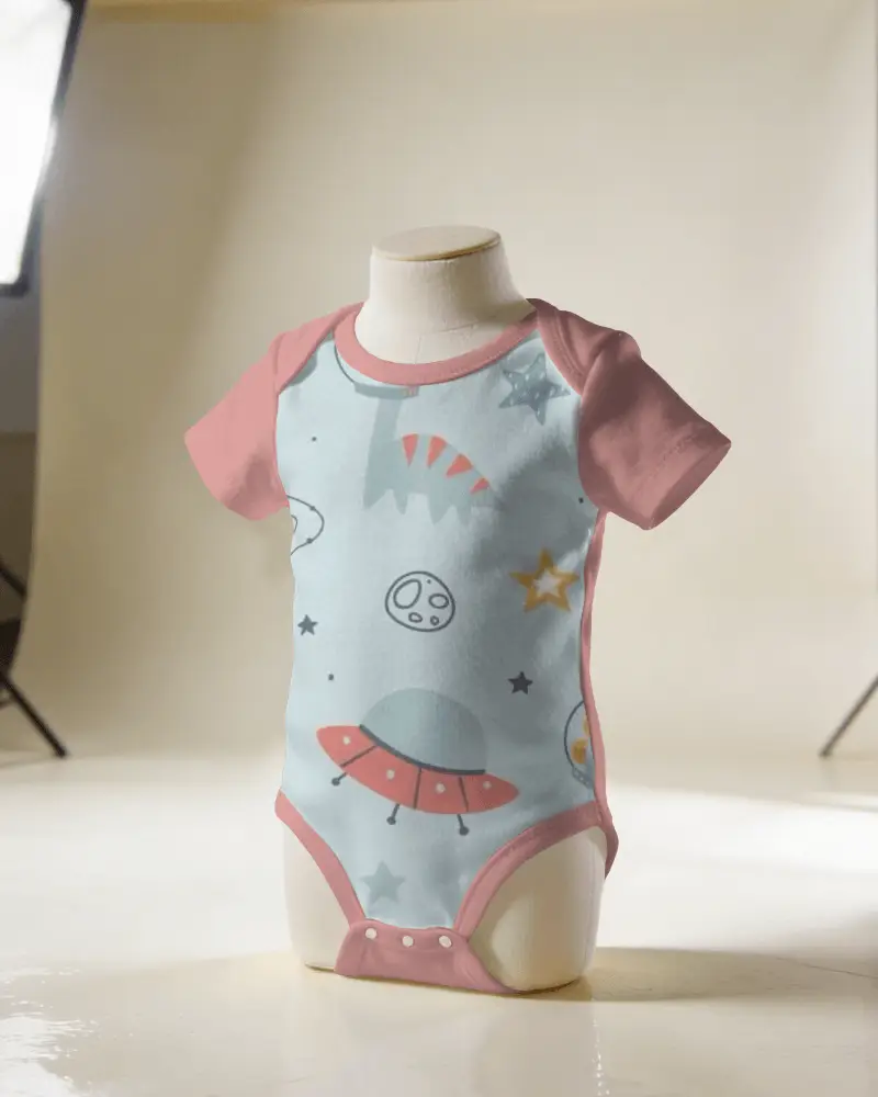 Baby Onesie Mockup With Short Sleeves Perfect For Custom Kidswear Designs And Print Showcasing