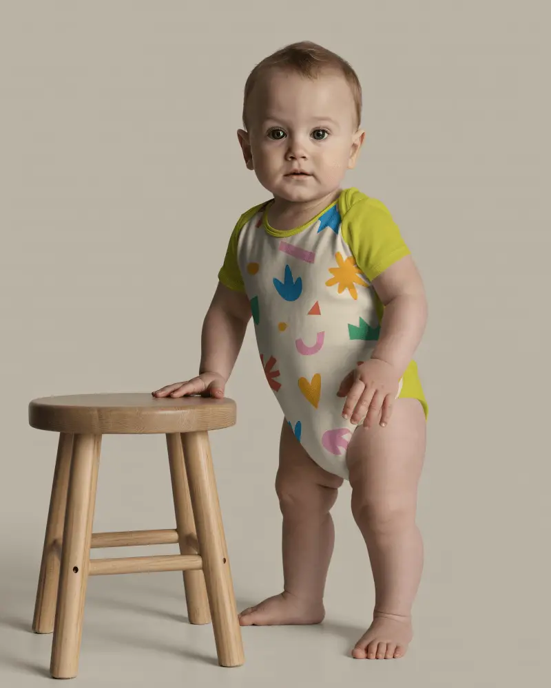 Baby Onesie Mockup Solid Color Short Sleeve Soft Fabric Minimalist Design