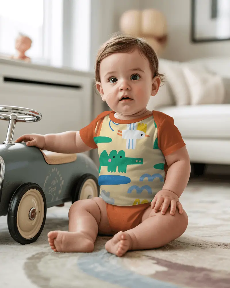 Soft Breathable Baby Onesie Mockup For Infant Toddler Casual Wear Comfortable Fit Cotton Fabric