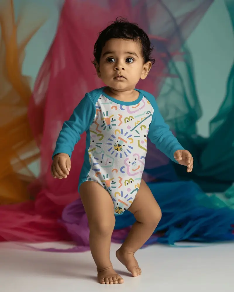 Baby Soft Long Sleeve Onesie Mockup For Infant Toddler Fashion Clothing Designers