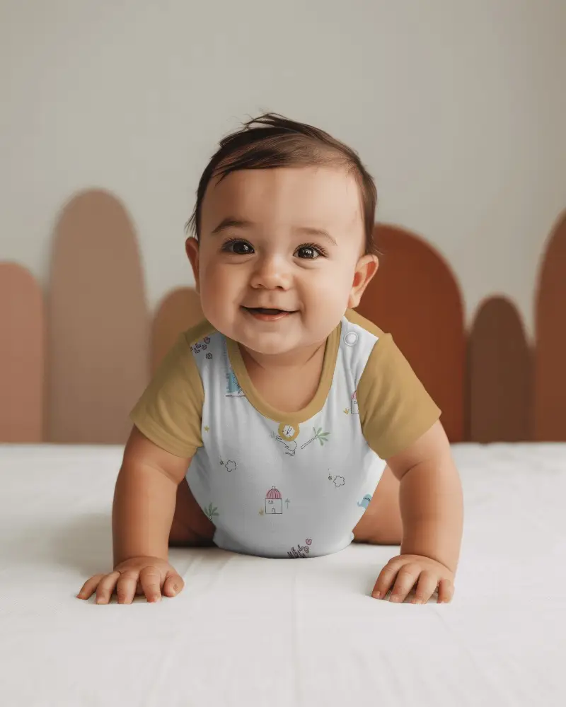 Adorable Baby Onesie Mockup Crawling Baby In Comfy Baby Bodysuit For Branding Layout