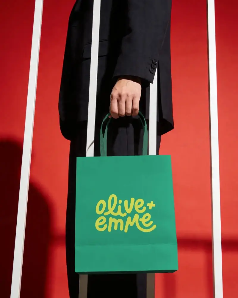 Elegant Minimalist Paper Bag Mockup Hand Held With Simple Flat Surface For Branding
