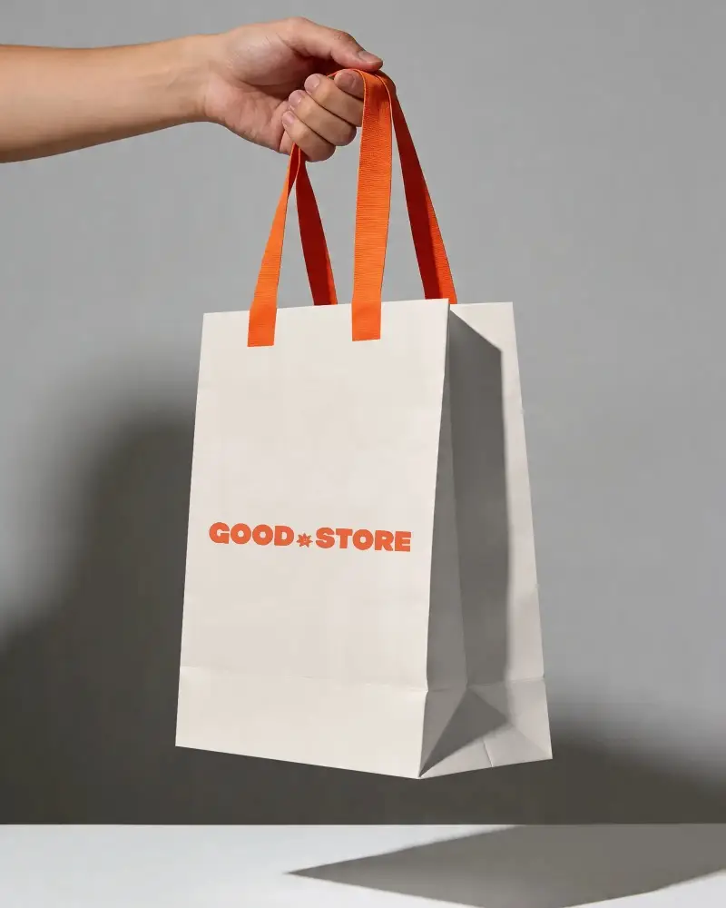 Reusable Paper Bag Mockup Showing Large Capacity And Sturdy Handle For Customer Use