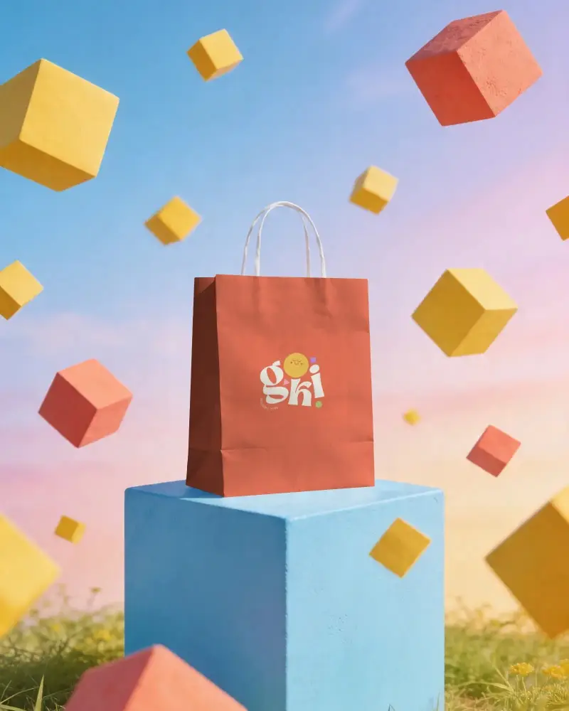 Eco Friendly Paper Bag Mockup On Modern Geometric Background For Branding Design