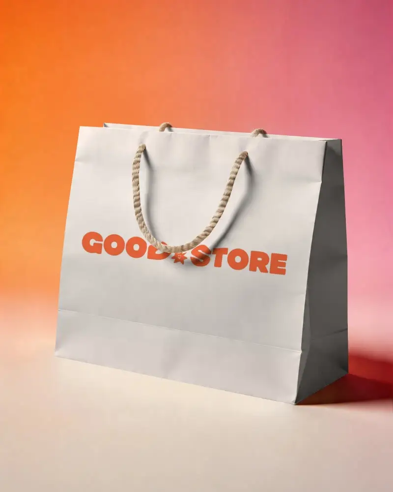 High Quality Paper Bag Mockup With Rope Handles For Retail And Gift Packaging Design