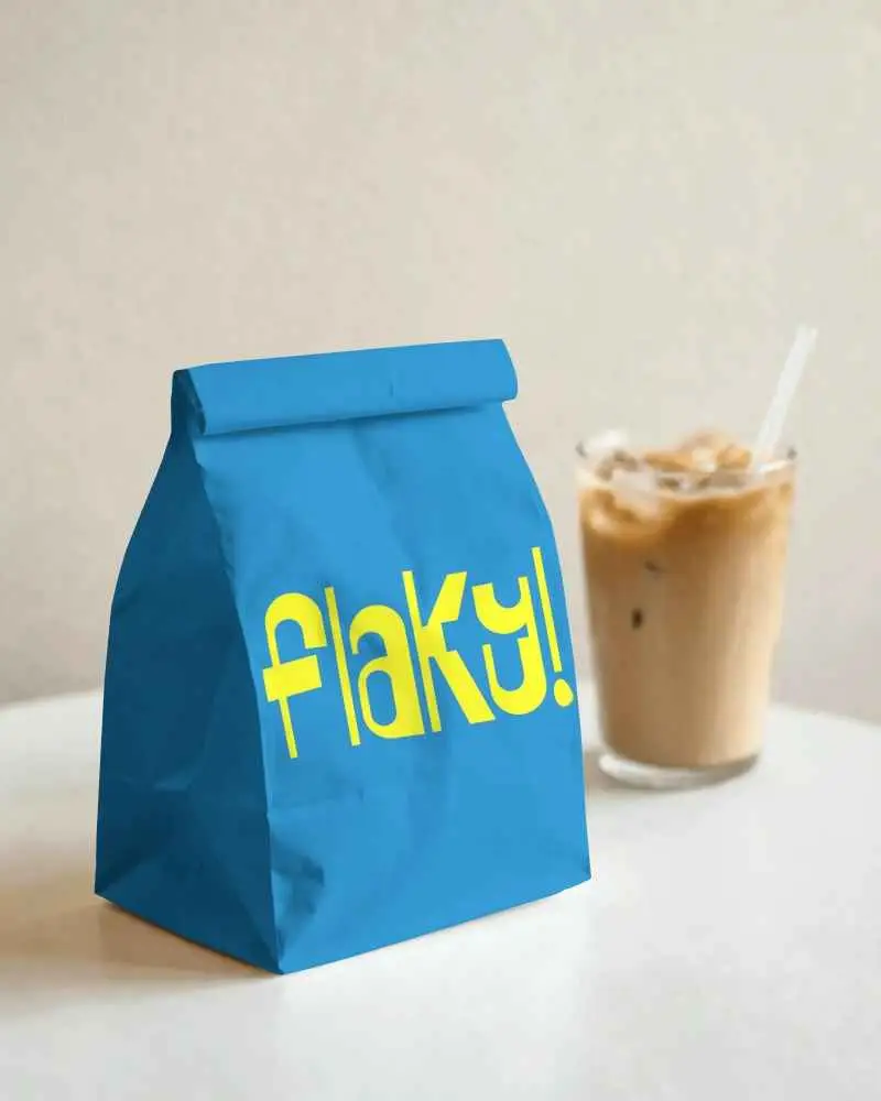 Standing Food Paper Bag Mockup On Table With Beverage For Custom Logo Display