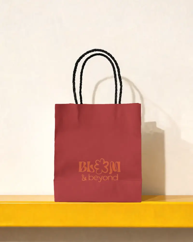 Blank Paper Bag Mockup On Flat Surface With Natural Light Shadow Effect