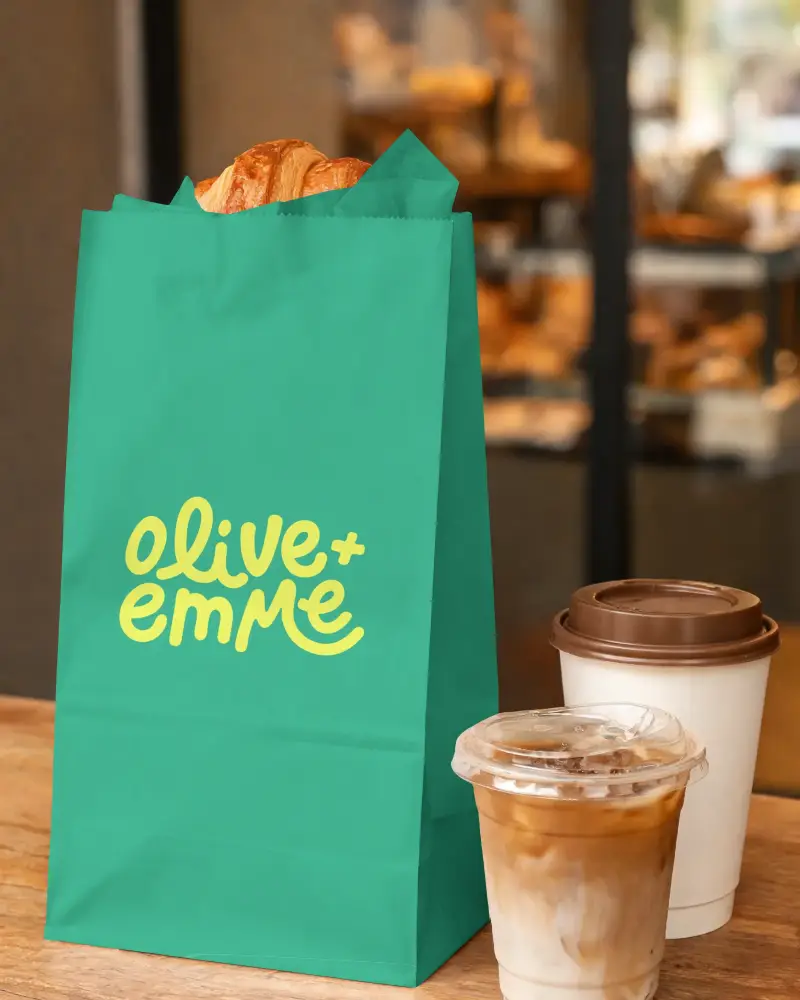 Paper Bag Mockup With Coffee Cup And Pastry Stylish Packaging Display Template