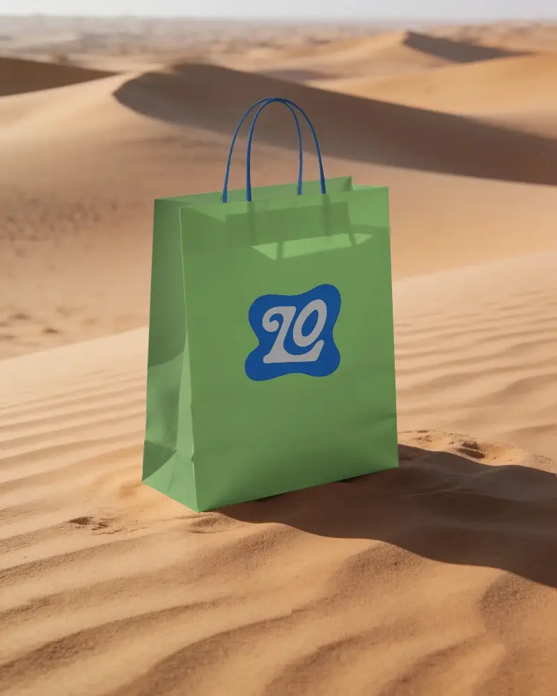 High Quality Paper Shopping Bag Mockup Isolated On Natural Sandy Desert Background