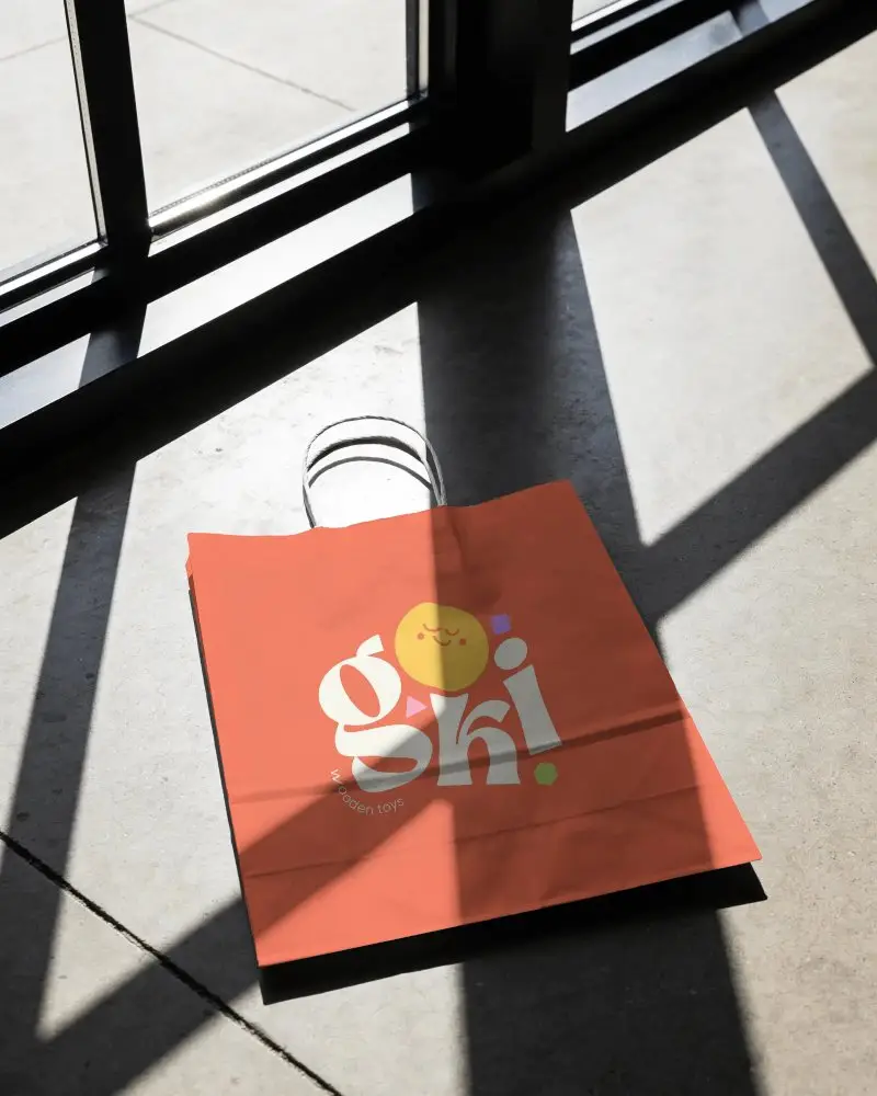 Eco Friendly Paper Bag Mockup On Floor With Natural Light Shadow Effects For Branding