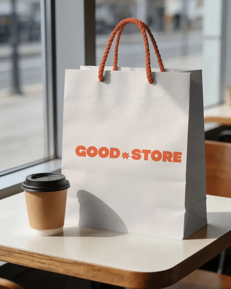 Eco Friendly Paper Shopping Bag Mockup With Twisted Rope Handle For Branding