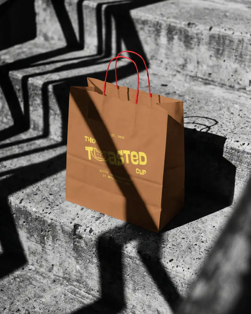 Simple Minimalist Paper Bag Mockup Outdoor Setting With Bold Geometric Shadows