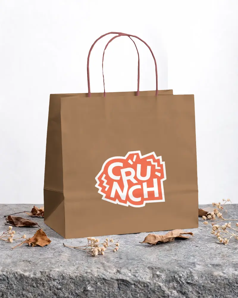 Eco Friendly Paper Bag Mockup With Amazon Style Handle On Textured Stone Surface