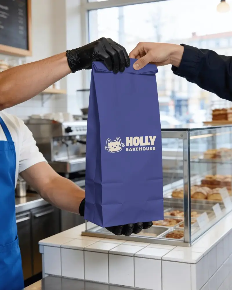 Eco Friendly Paper Bag Mockup For Food Packaging And Restaurant Takeout Service Presentation