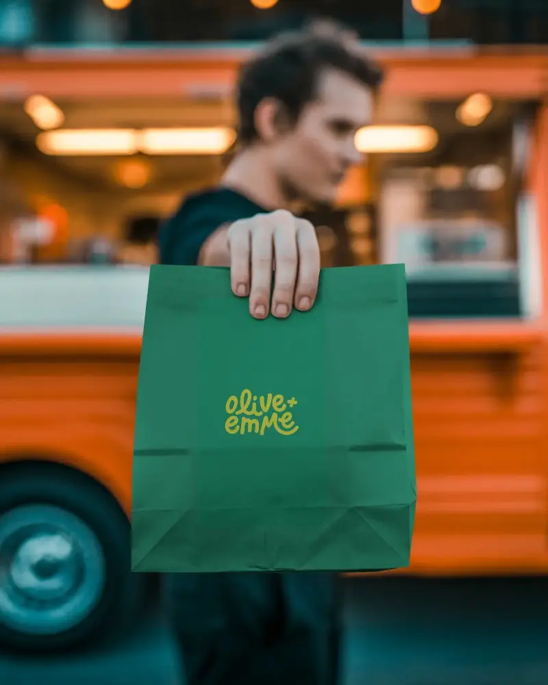 Ecofriendly Paper Bag Mockup For Food Delivery And Carryout Ideal For Restaurant Packaging