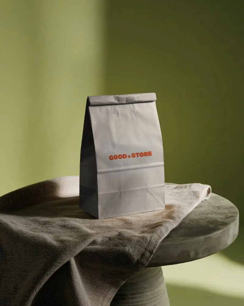 Premium Sturdy Paper Bag Mockup With Folded Top For Branding And Packaging Design Showcase